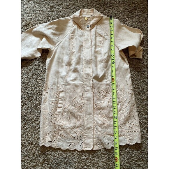 Chico’s 100% Linen Peach Eyelet Lace Zip Up Lightweight Tunic Size 1P Medium Top - Picture 8 of 9